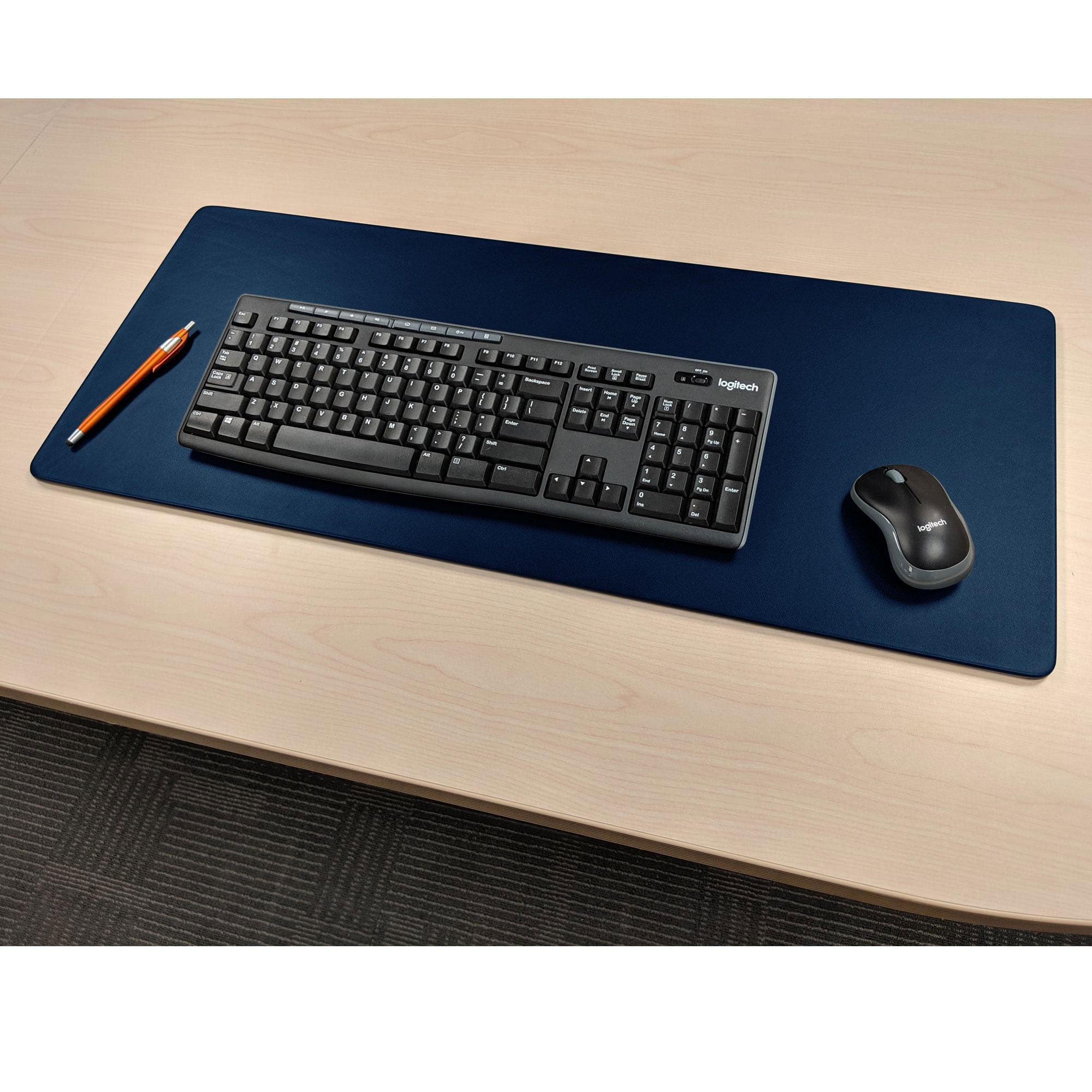 Navy Blue Leather 30" x 12.5" Keyboard/Mouse Desk Mat
