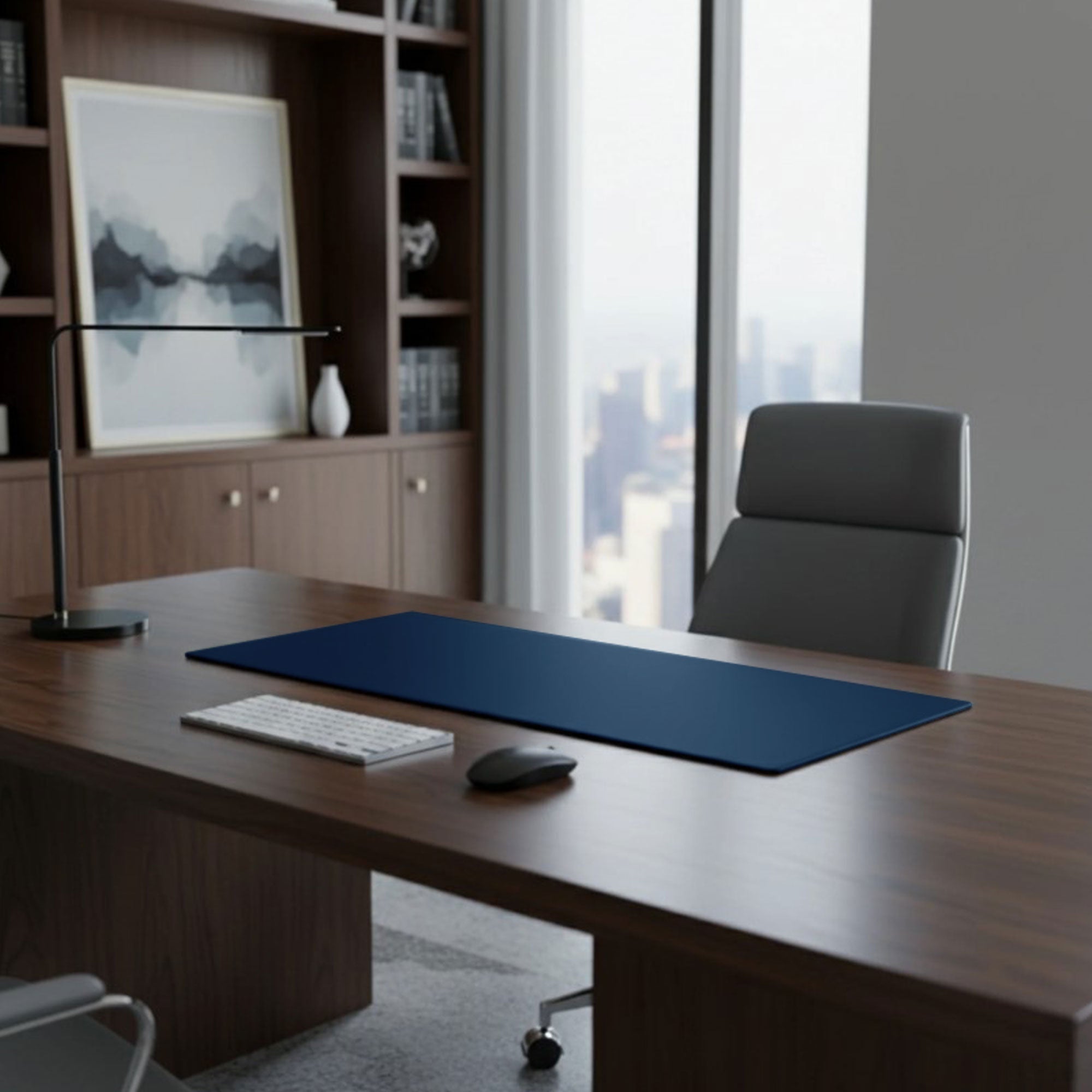 Navy Blue Leather 30" x 12.5" Keyboard/Mouse Desk Mat