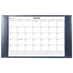 Navy Blue Bonded Leather Desk Pad w/ 2025 Calendar Insert, 30 x 18