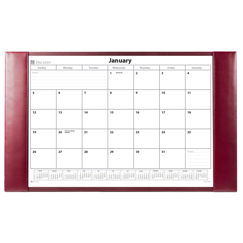 Burgundy Bonded Leather Desk Pad w/ 2025 Calendar Insert, 30 x 18