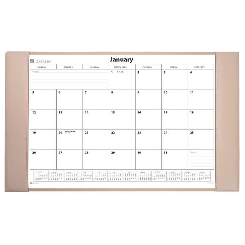 White Latte Bonded Leather Desk Pad w/ 2025 Calendar Insert, 30 x 18