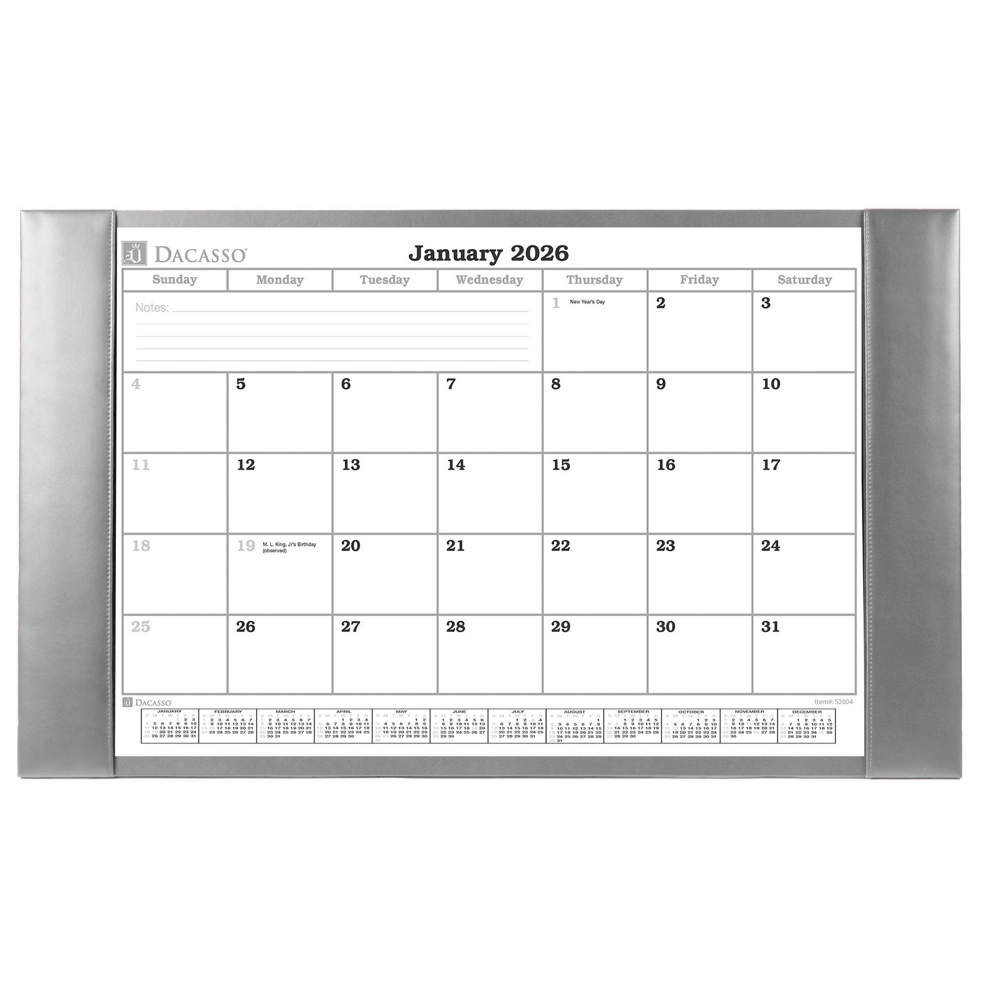 Gray Bonded Leather Desk Pad W/ Calendar Insert, 30 x 18