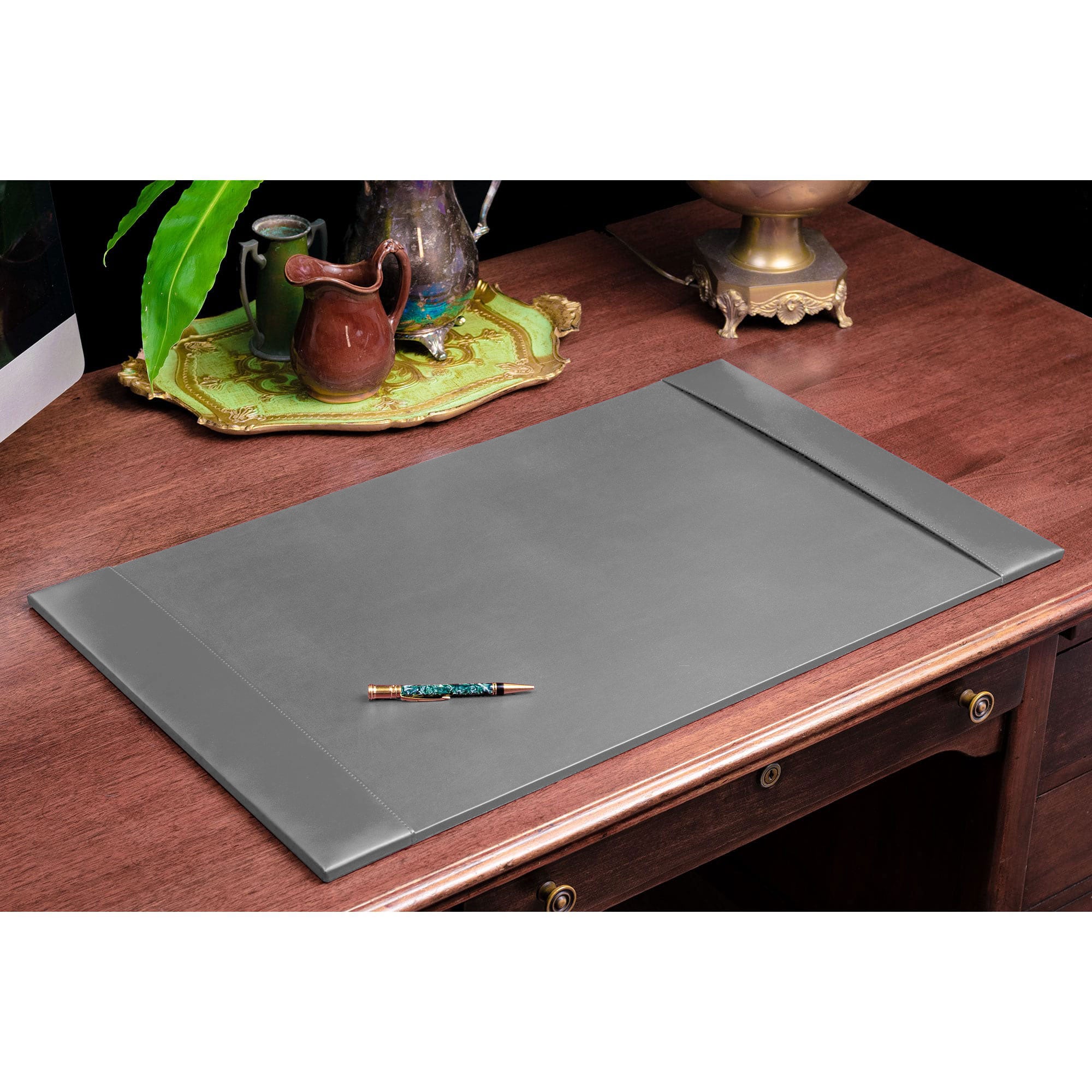 Gray Bonded Leather Desk Pad W/ Calendar Insert, 30 x 18