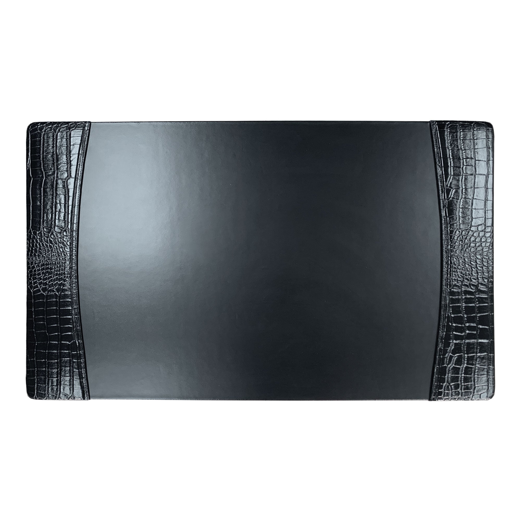 Protacini Black Crocodile Embossed Italian Leather 34 x 20 Side-Rail Desk Pad