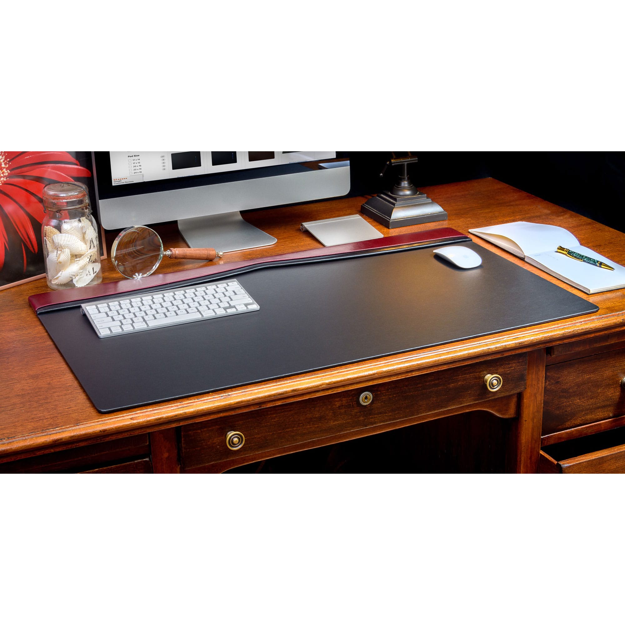 Burgundy Leather 34" X 20" Top-Rail Desk Pad