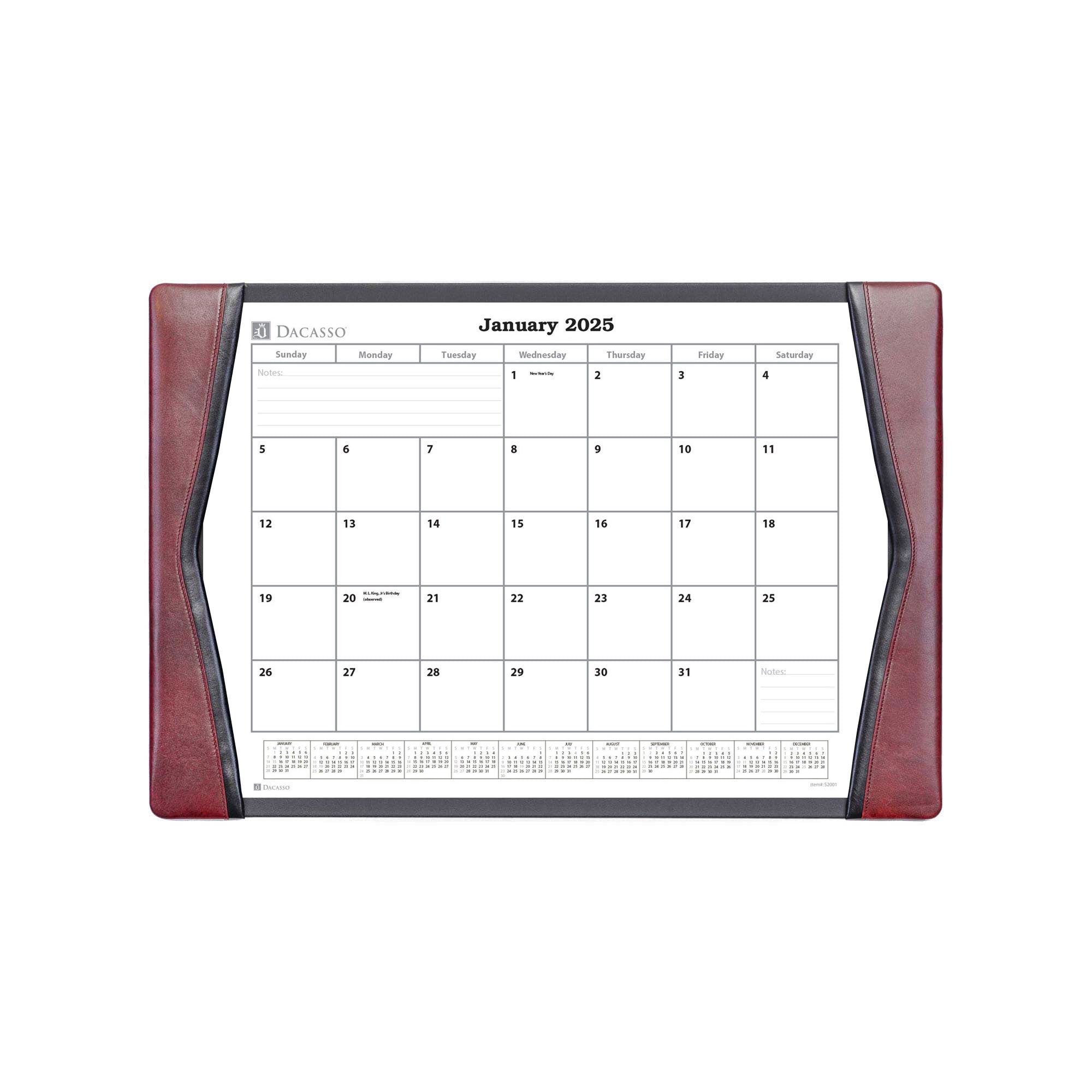 Burgundy Leather Desk Pad w/ 2025 Calendar Insert, 25.5 x 17.25