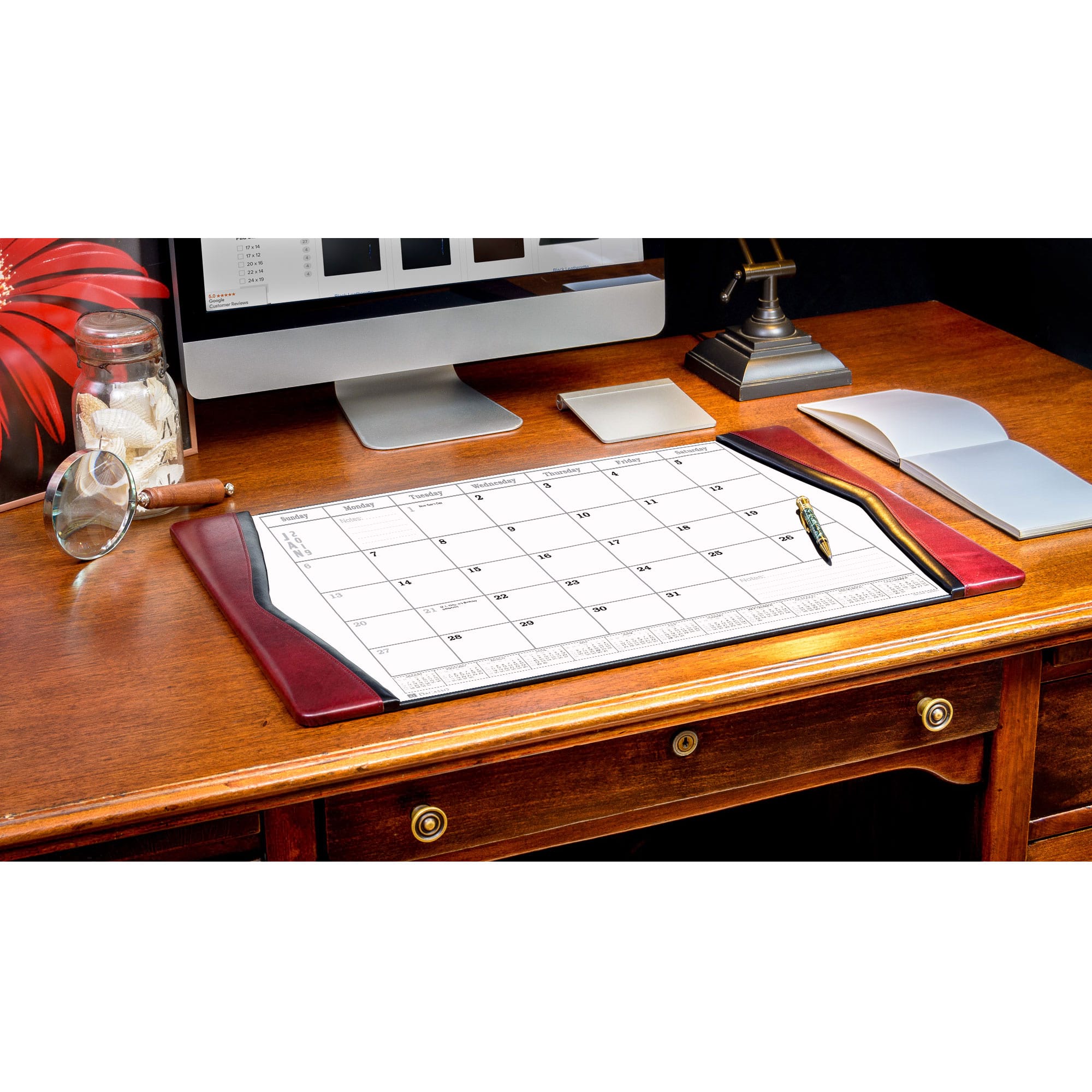 Burgundy Leather Desk Pad w/ 2025 Calendar Insert, 25.5 x 17.25