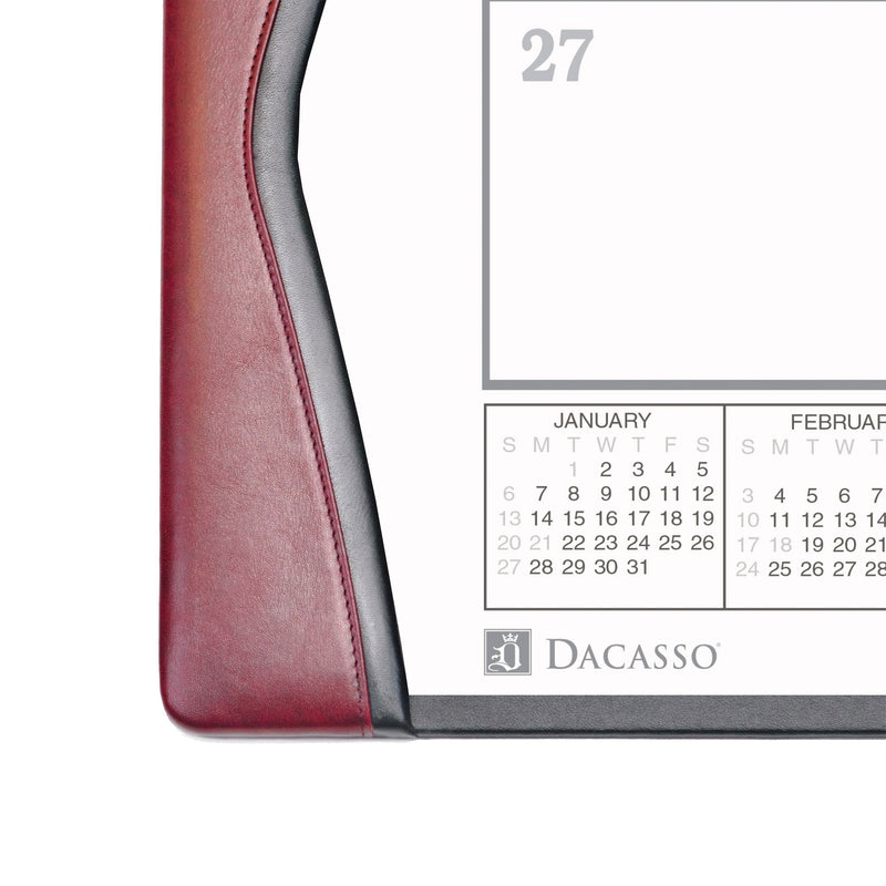 Burgundy Leather Desk Pad w/ 2025 Calendar Insert, 25.5 x 17.25