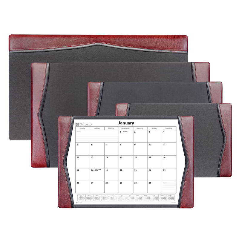 Burgundy Leather Desk Pad w/ 2025 Calendar Insert, 25.5 x 17.25