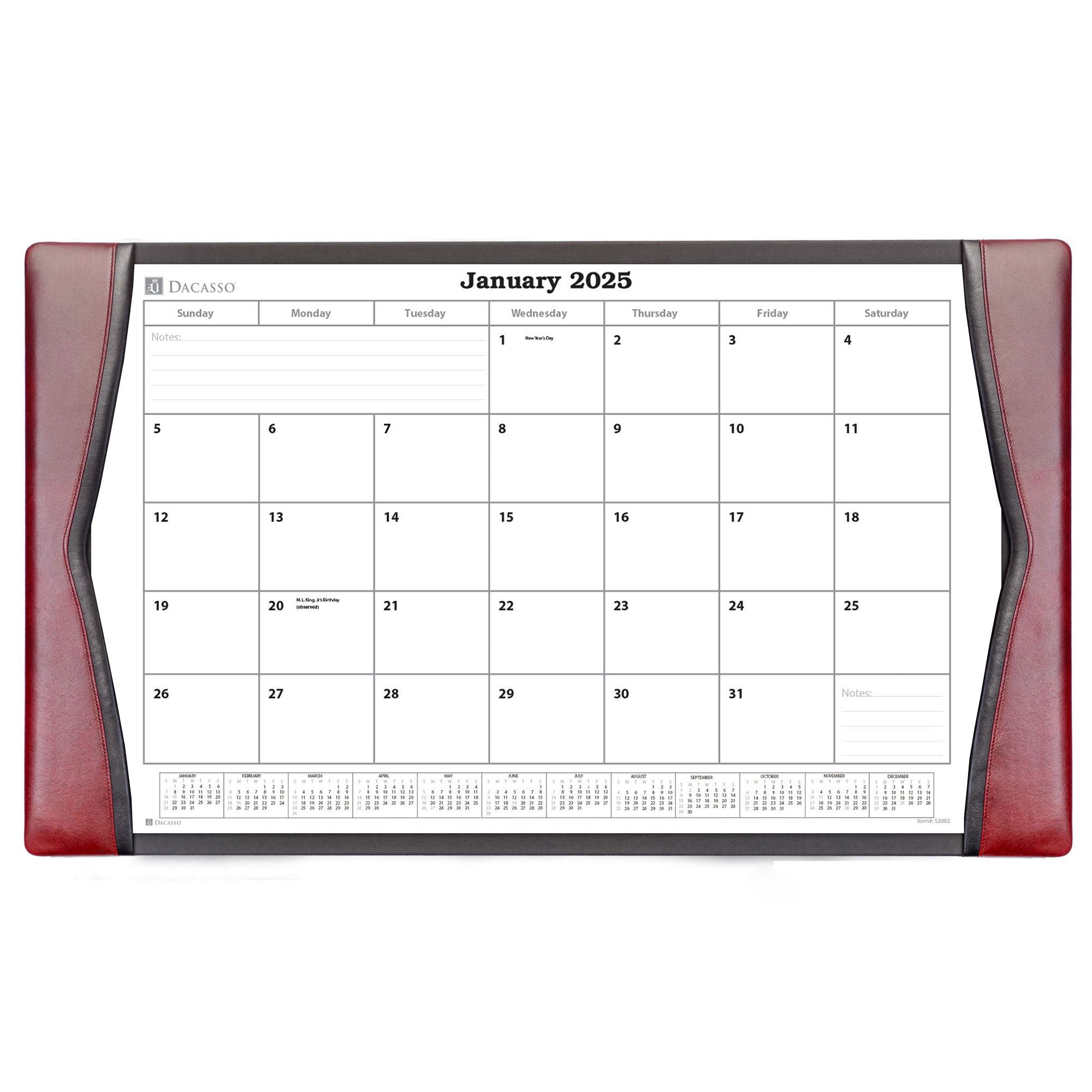 Burgundy Leather Desk Pad w/ 2025 Calendar Insert, 34 x 20