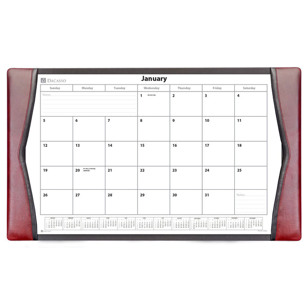 Burgundy Leather Desk Pad w/ 2024 Calendar Insert, 34 x 20