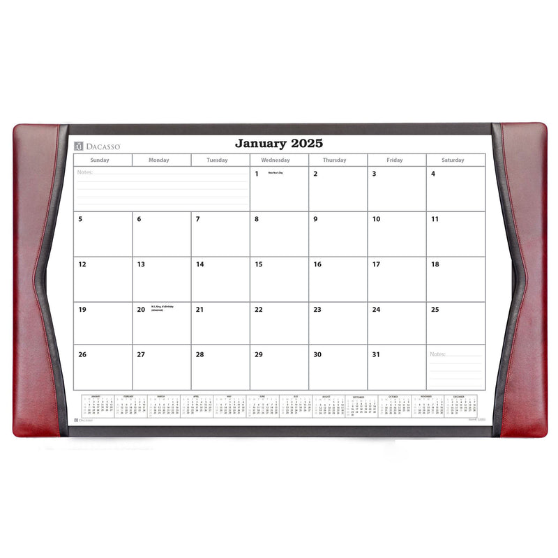 Burgundy Leather Desk Pad w/ 2025 Calendar Insert, 34 x 20