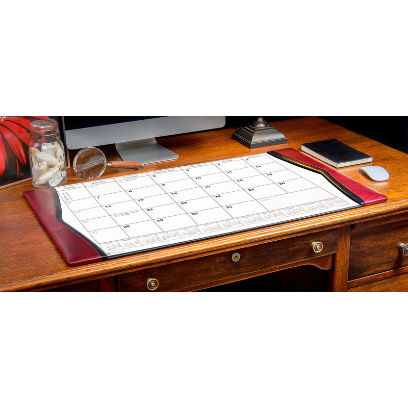 Burgundy Leather Desk Pad w/ 2025 Calendar Insert, 34 x 20