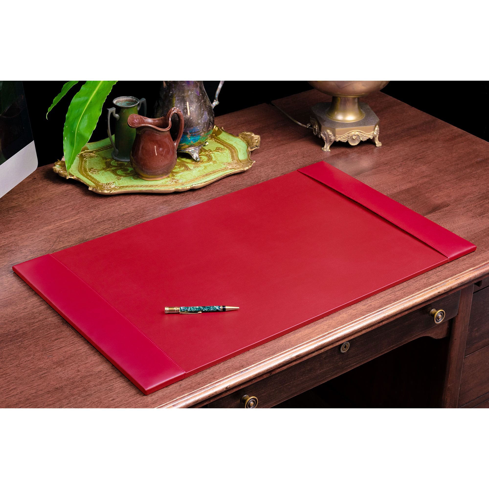 Red Bonded Leather Desk Pad W/ Calendar Insert, 30 x 18