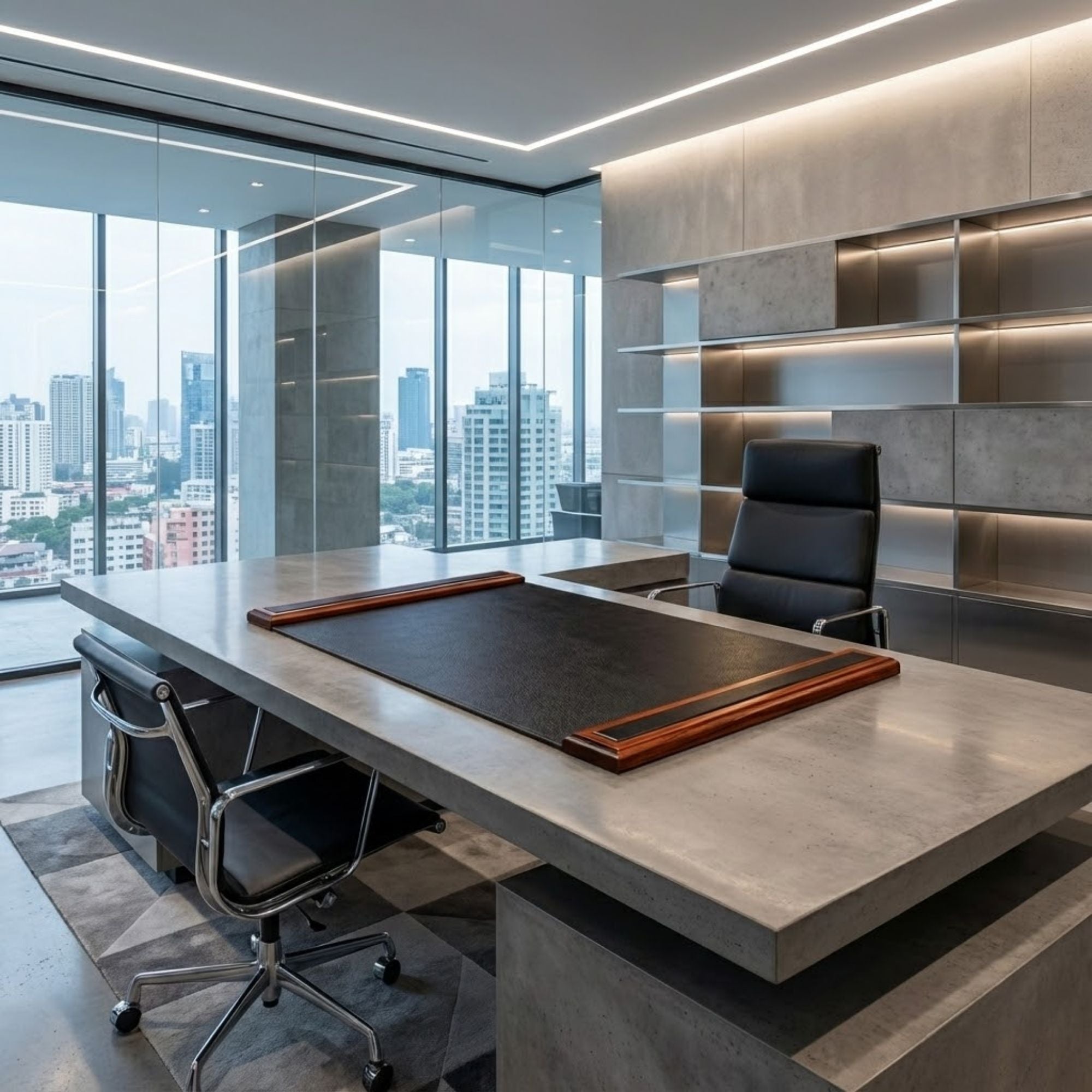 Mahogany (Rosewood) & Black Leather 34" x 20" Side-Rail Desk Pad