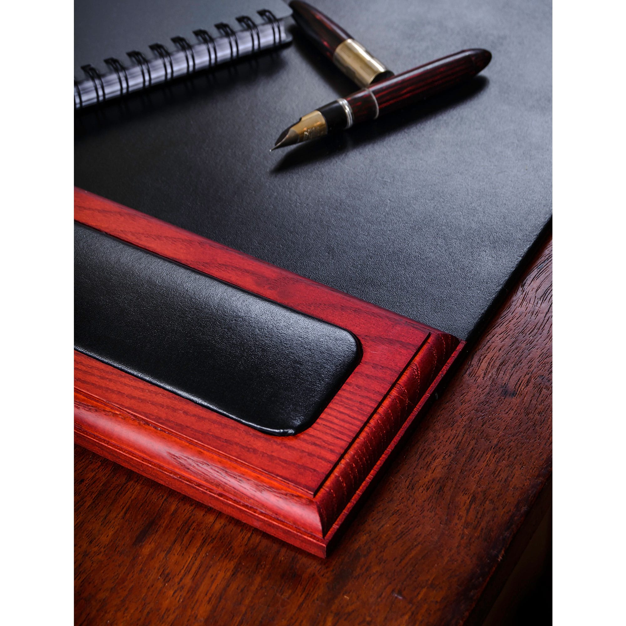 Mahogany (Rosewood) & Black Leather 34" x 20" Side-Rail Desk Pad
