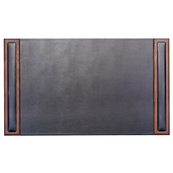 Walnut & Black Leather 34" x 20" Side-Rail Desk Pad