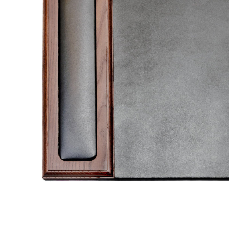 Walnut & Black Leather 34" x 20" Side-Rail Desk Pad