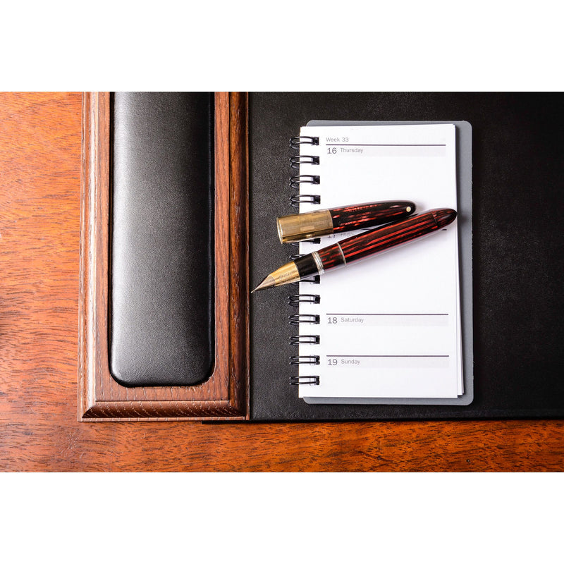 Walnut & Black Leather 34" x 20" Side-Rail Desk Pad