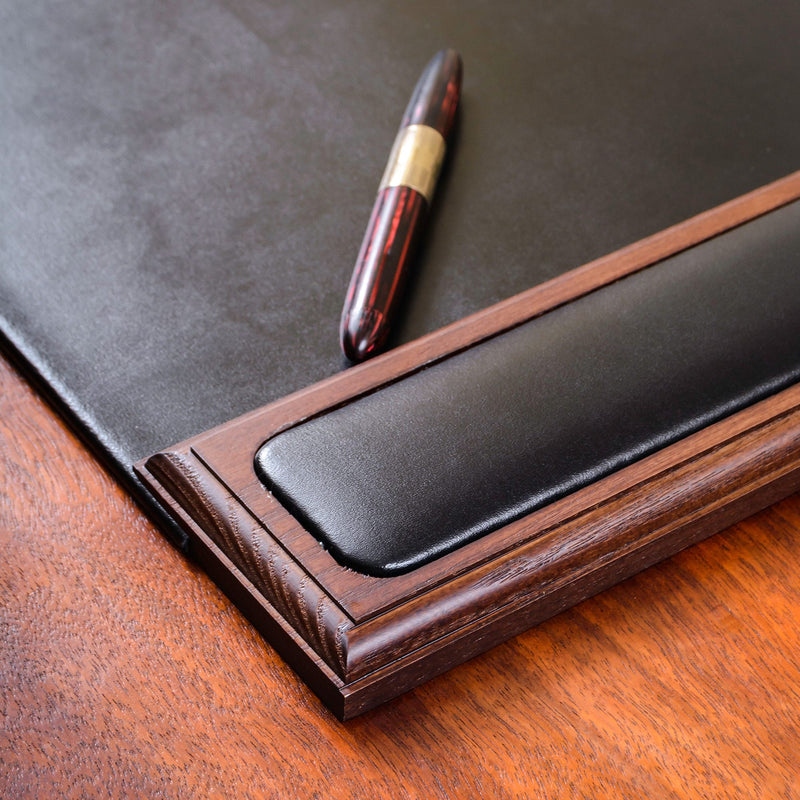 Walnut & Black Leather 34" x 20" Side-Rail Desk Pad