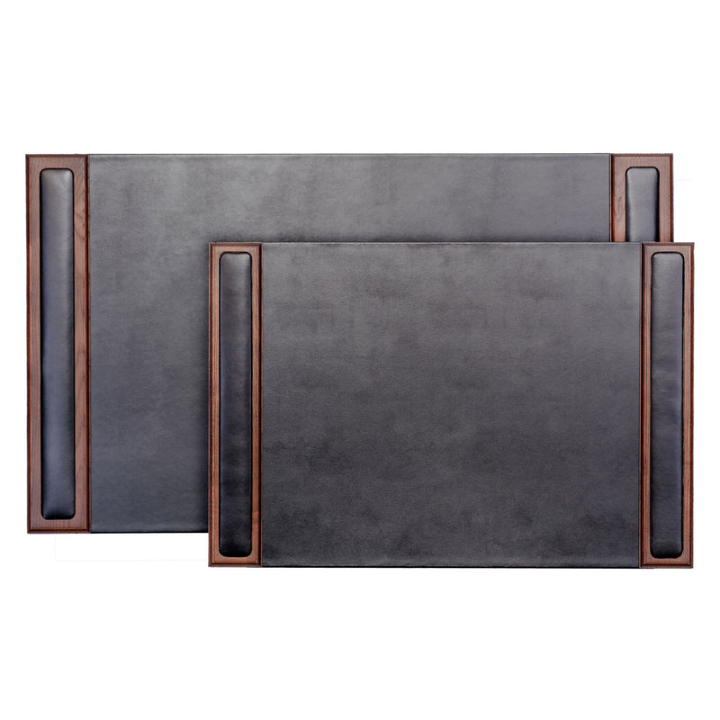 Walnut & Black Leather 34" x 20" Side-Rail Desk Pad