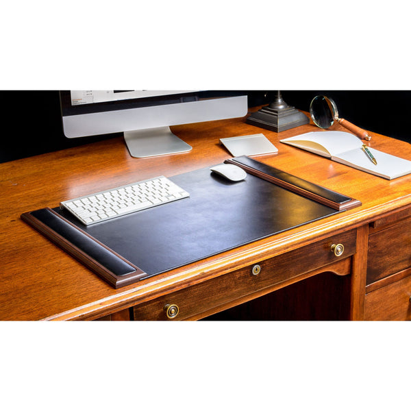 Walnut & Black Leather 25.5" x 17.25" Side-Rail Desk Pad