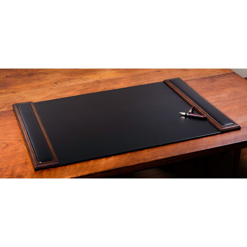 Walnut & Black Leather 25.5" x 17.25" Side-Rail Desk Pad