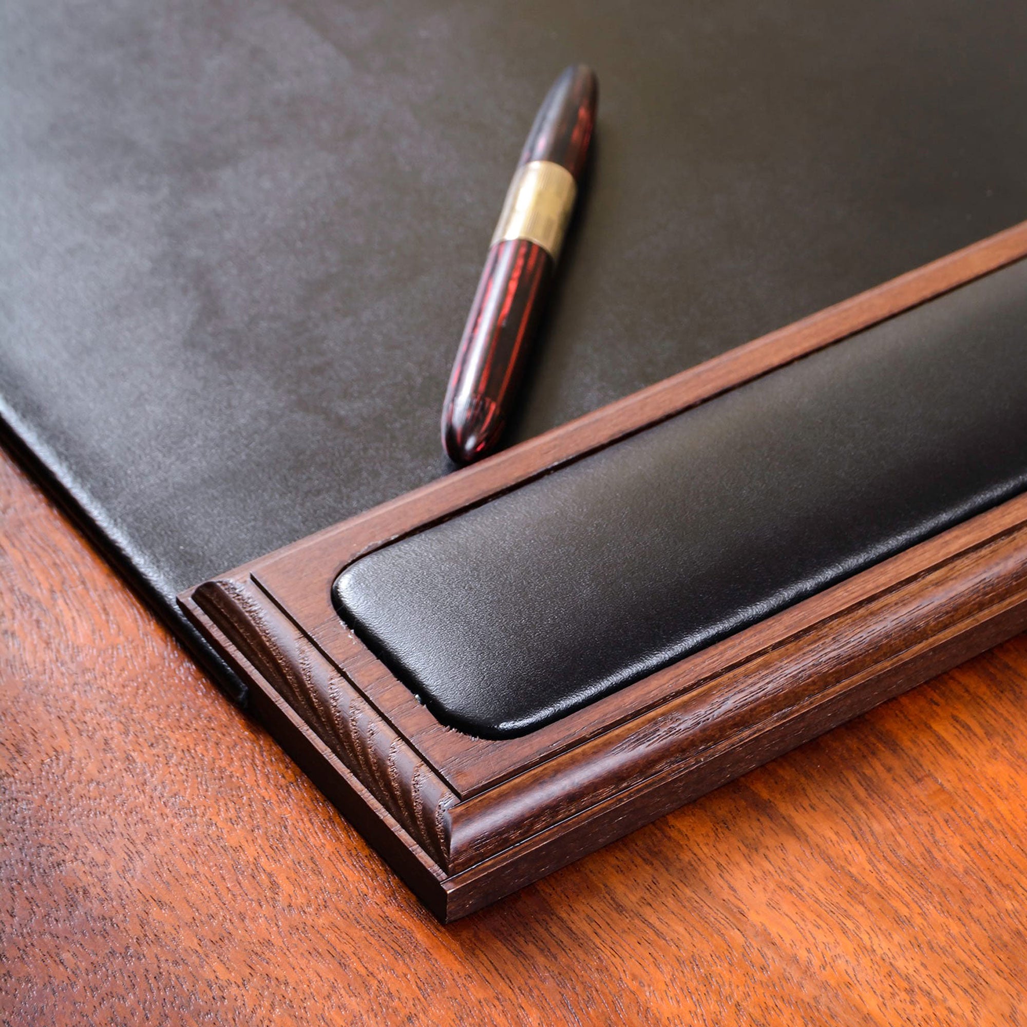Walnut & Black Leather 25.5" x 17.25" Side-Rail Desk Pad