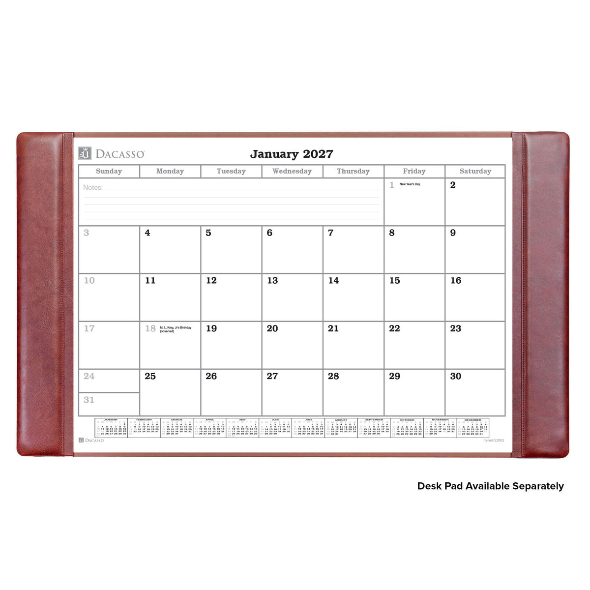 Desk Pad Monthly 2027 Calendar Insert, 32.875" x 18.875"