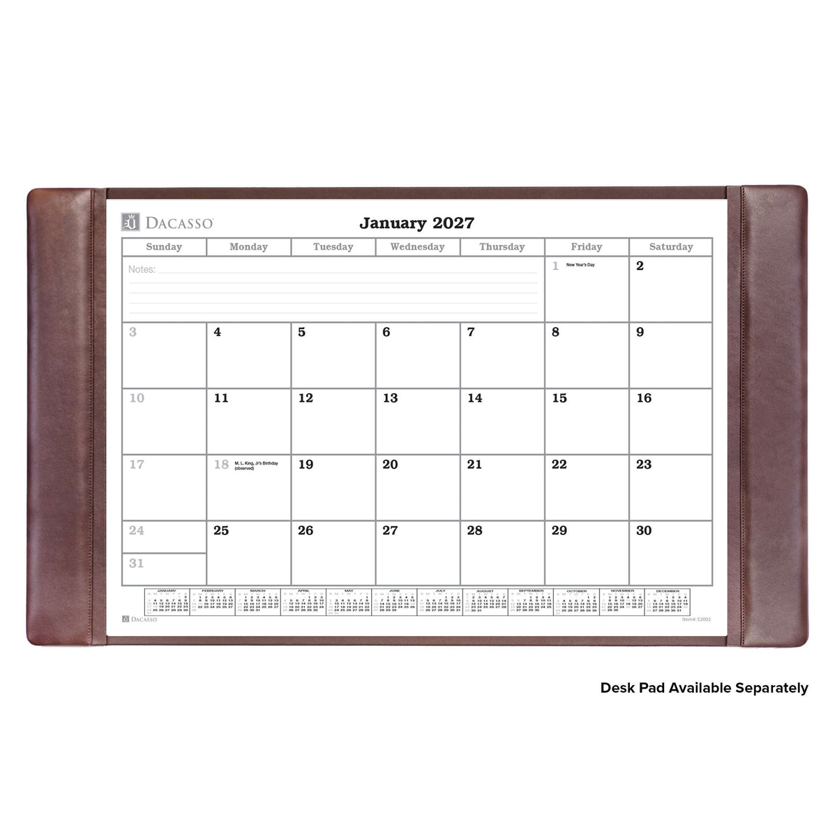 Desk Pad Monthly 2027 Calendar Insert, 32.875" x 18.875"