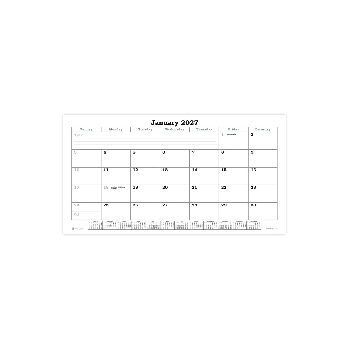 Wall Calendar 2027 Insert, 15" x 10.25"