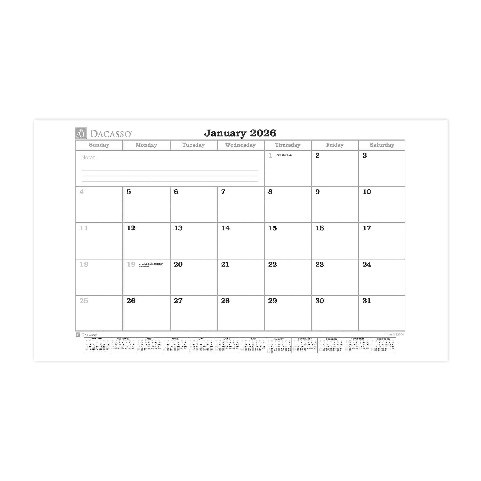 Desk Pad Monthly Calendar Insert, 28.75" x 16.75"