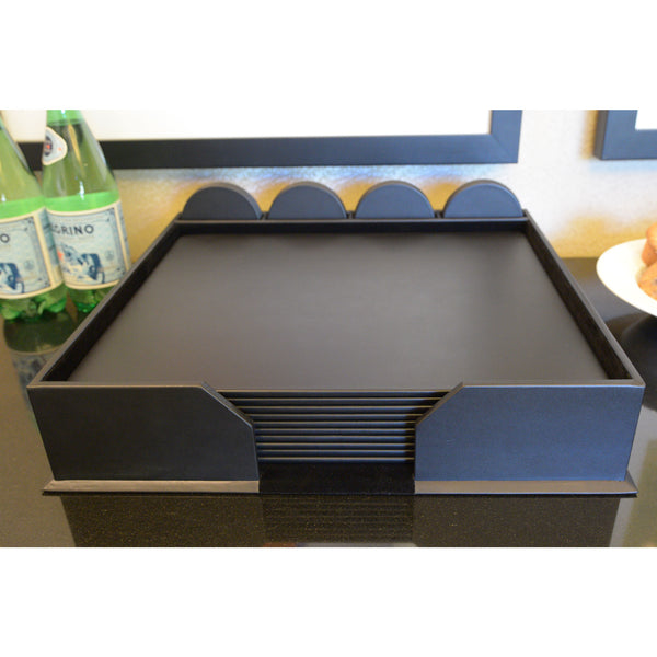 12 Seat Black Leatherette Conference Room Set w/ Round Coasters