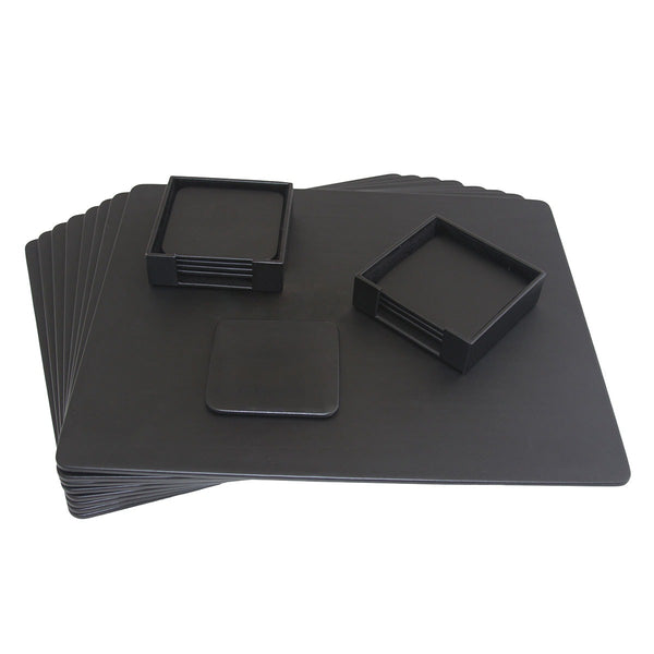 8 Seat Black Leather Conference Room Set w/ Square Coasters