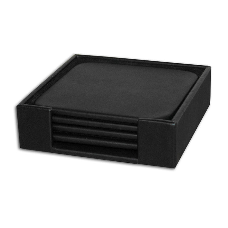 8 Seat Black Leatherette Conference Room Set w/ Square Coasters