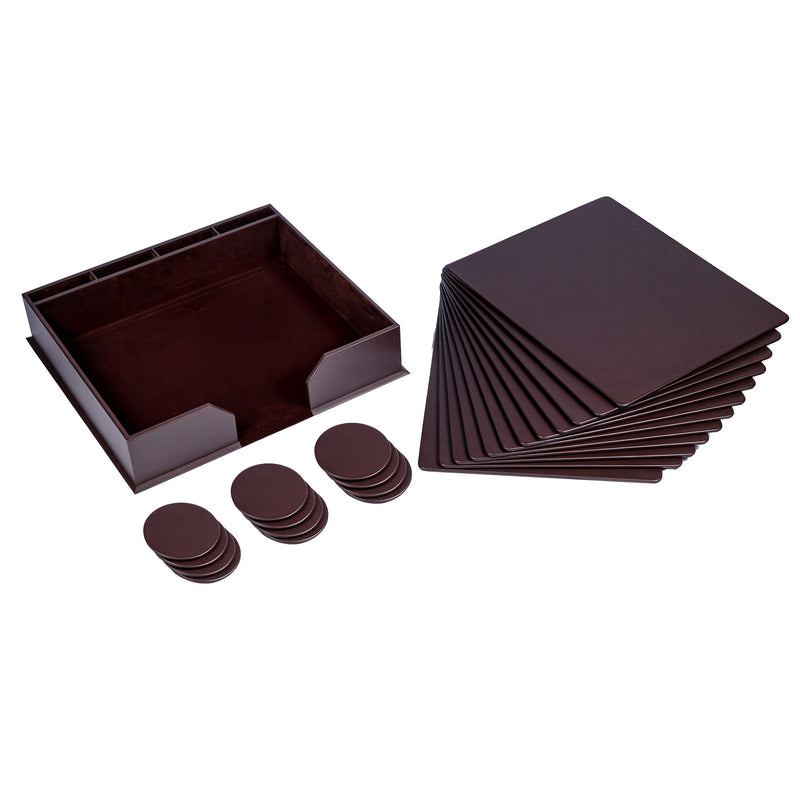 12 Seat Chocolate Brown Leather Conference Room Set w/ Round Coasters