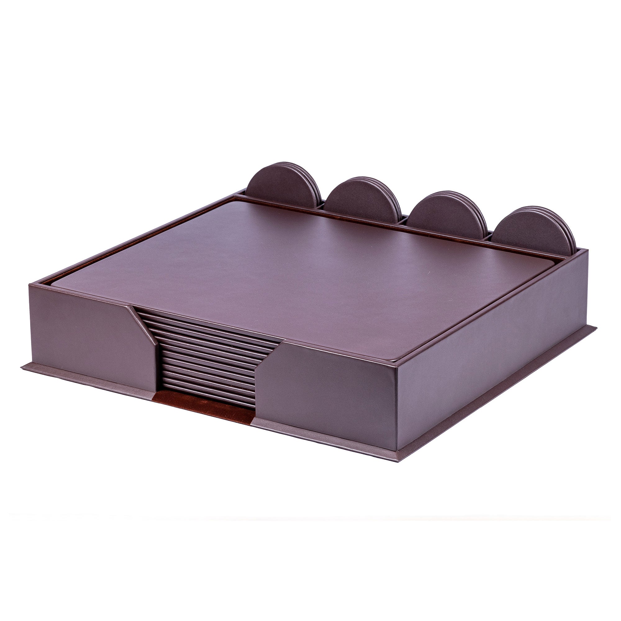 12 Seat Chocolate Brown Leatherette Conference Room Set w/ Round Coasters