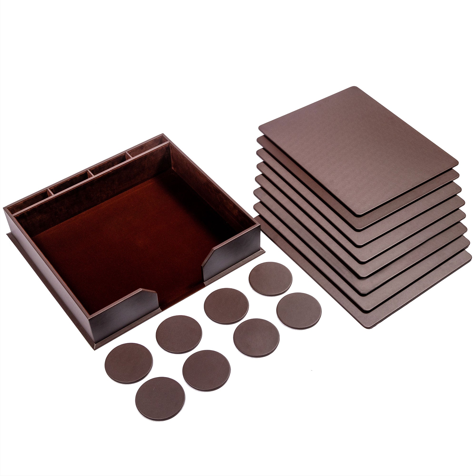 12 Seat Chocolate Brown Leatherette Conference Room Set w/ Round Coasters