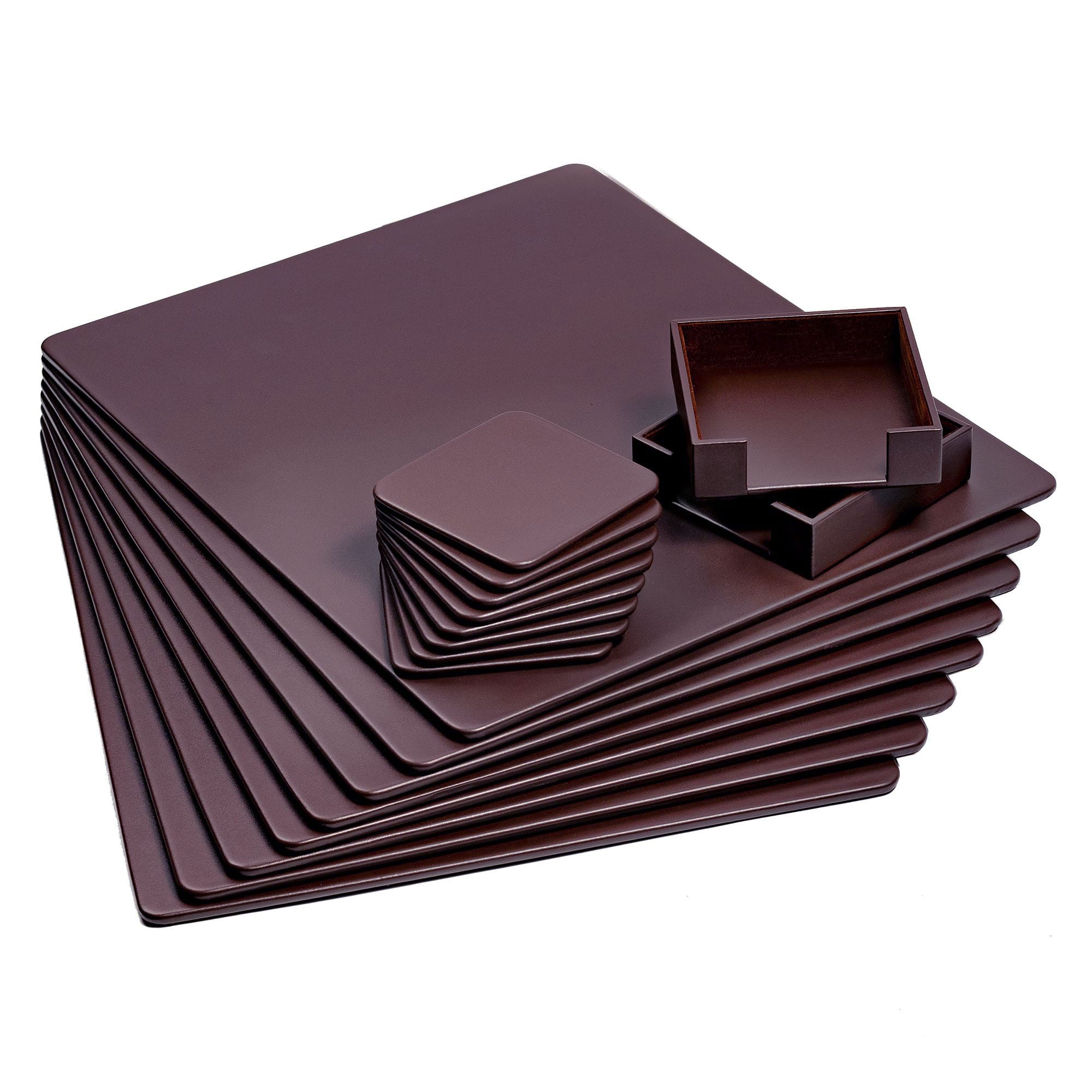 8 Seat Chocolate Brown Leather Conference Room Set w/ Square Coasters