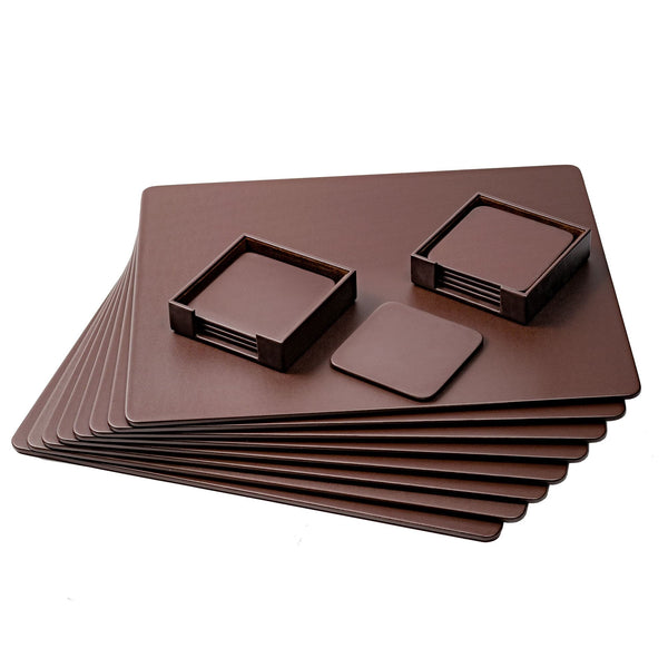 8 Seat Chocolate Brown Leatherette Conference Room Set w/ Square Coasters