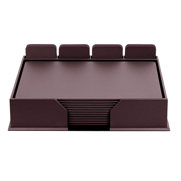 12 Seat Chocolate Brown Leather Conference Room Set w/ Square Coasters