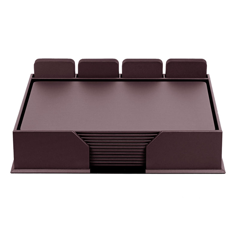 12 Seat Chocolate Brown Leather Conference Room Set w/ Square Coasters