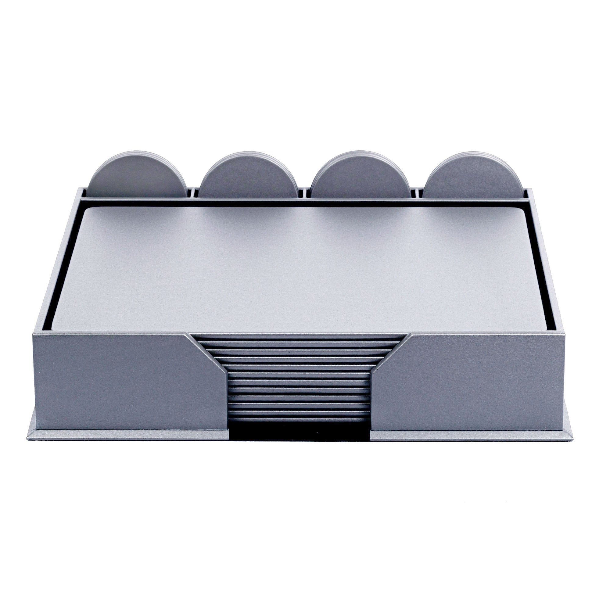12 Seat Gray Leatherette Conference Room Set w/ Round Coasters, 17 x 14 Size Pads