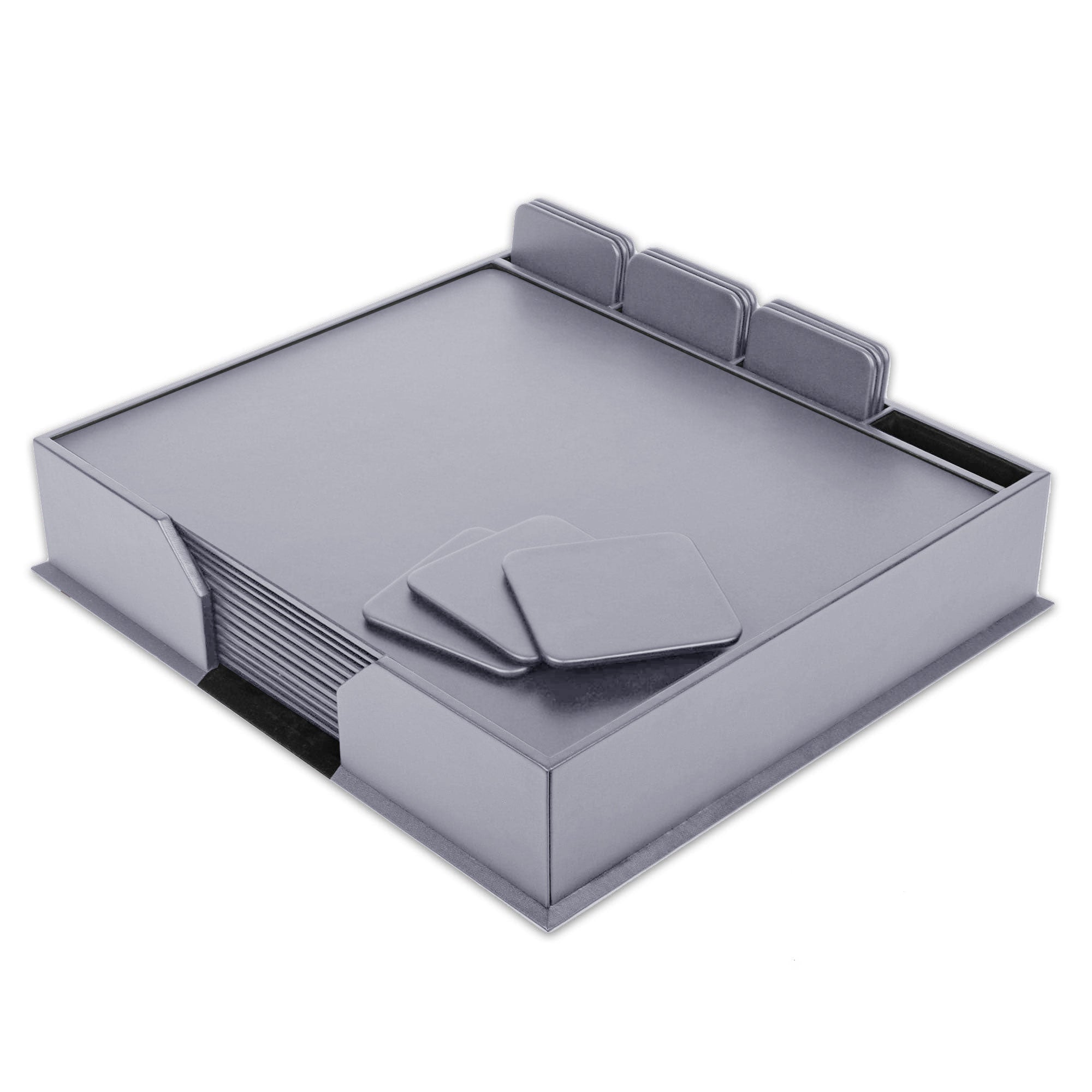 12 Seat Gray Leatherette Conference Room Set w/ Square Coasters