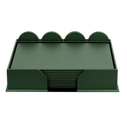 12 Seat Dark Green Leather Conference Room Set w/ Round Coasters