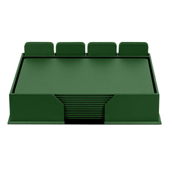 12 Seat Dark Green Leather Conference Room Set w/ Square Coasters