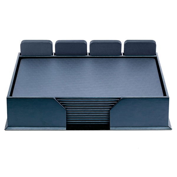 12 Seat Navy Blue Leatherette Conference Room Set w/ Square Coasters