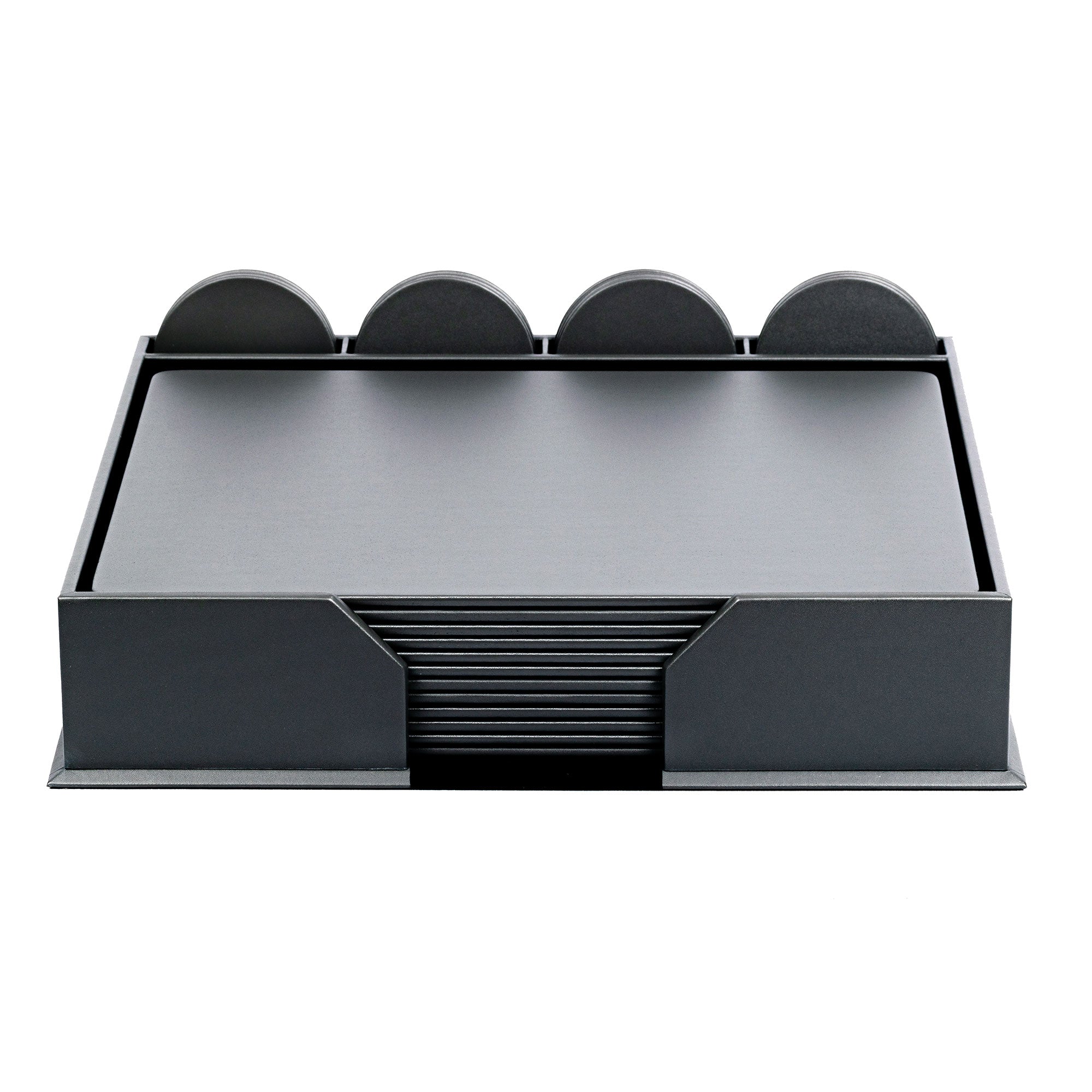 12 Seat Gray Leather Conference Room Set w/ Round Coasters