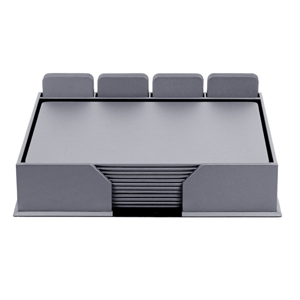 12 Seat Gray Leather Conference Room Set w/ Square Coasters
