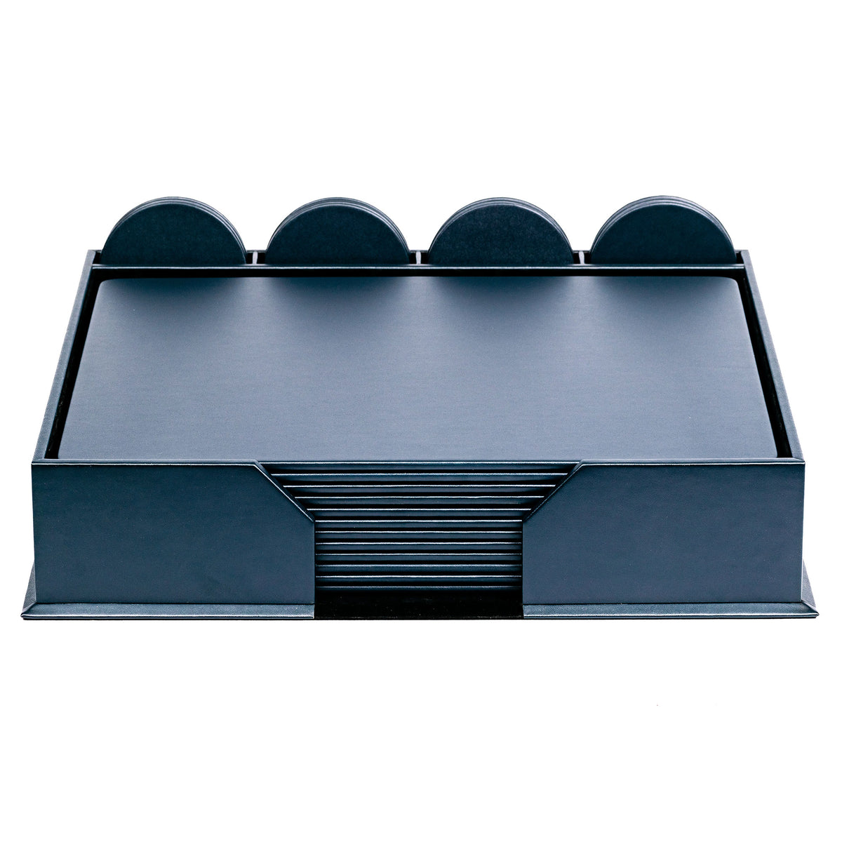 12 Seat Navy Blue Leather Conference Room Set w/ Round Coasters, 17 x 14 Size Pads